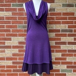 Free People NWT Cowl Neck Drop Waist Purple Black Plisse Hem Dress 👗